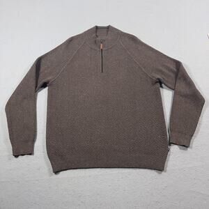 Tommy Bahama Sweater Men L Brown Half Zip Pullover Ribbed Collar Cotton Cashmere